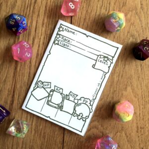 5E Wizard Character Sheet Booklet surrounded by multicolor dice
