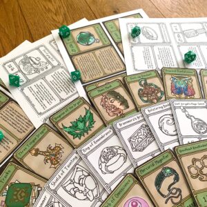 5E Magic Item Cards nicely fanned out, front and back showing