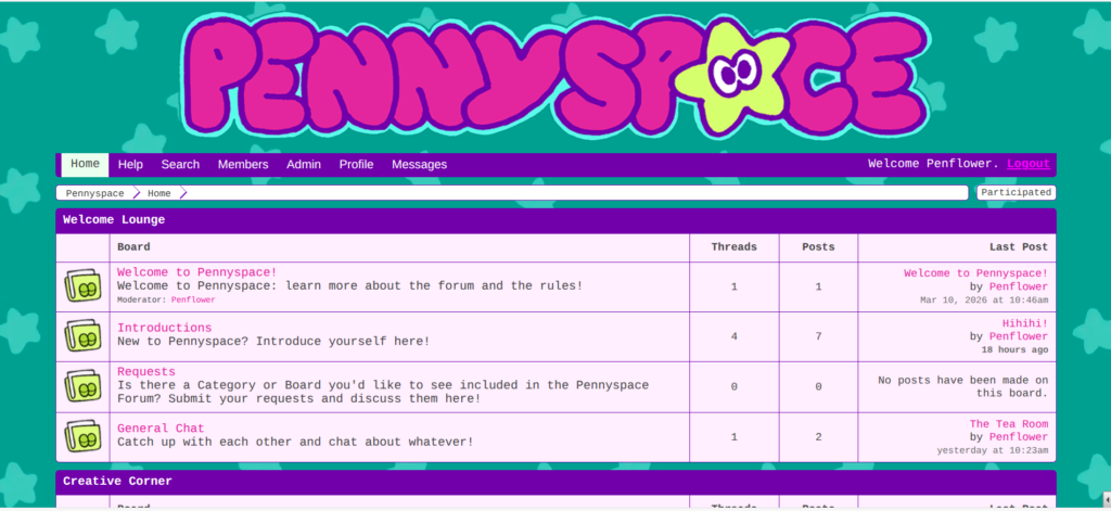 screenshot of the Pennyspace forum homepage.