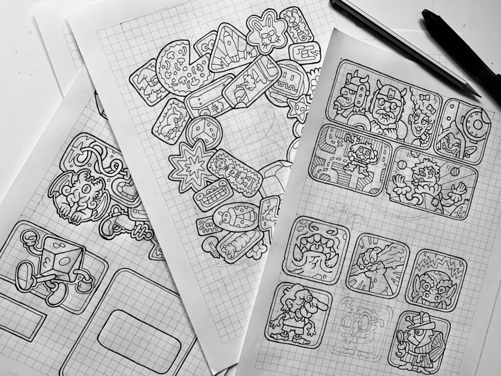 black and white photo of some illustrations for ALBO.