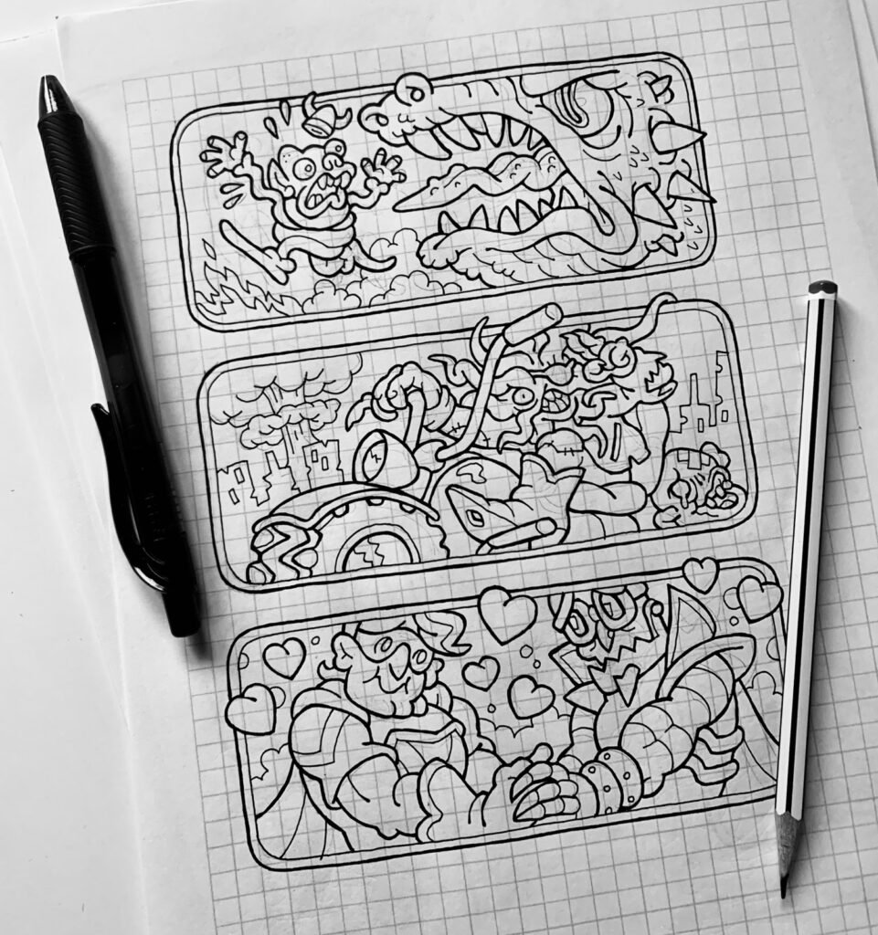 black and white photo of some illustrations for ALBO.