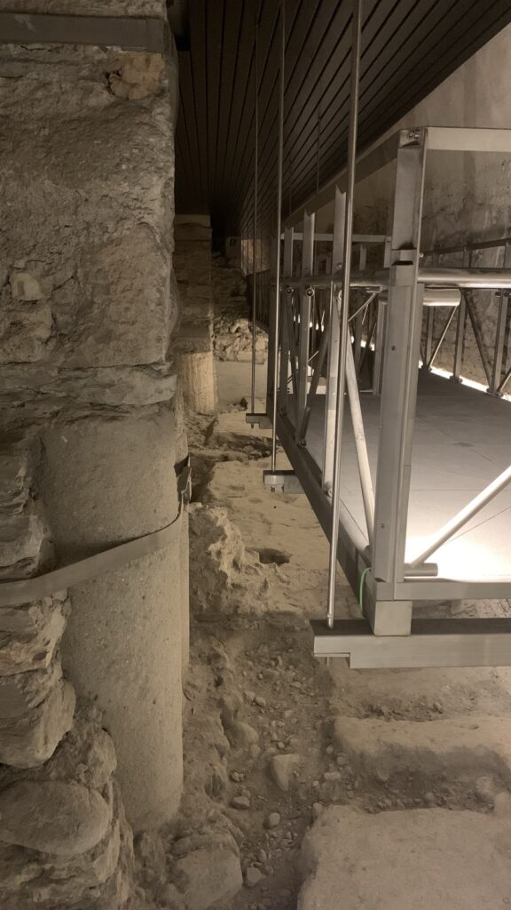 Criptoportico Forense - columns to the left, raised viewing platform to the right.
