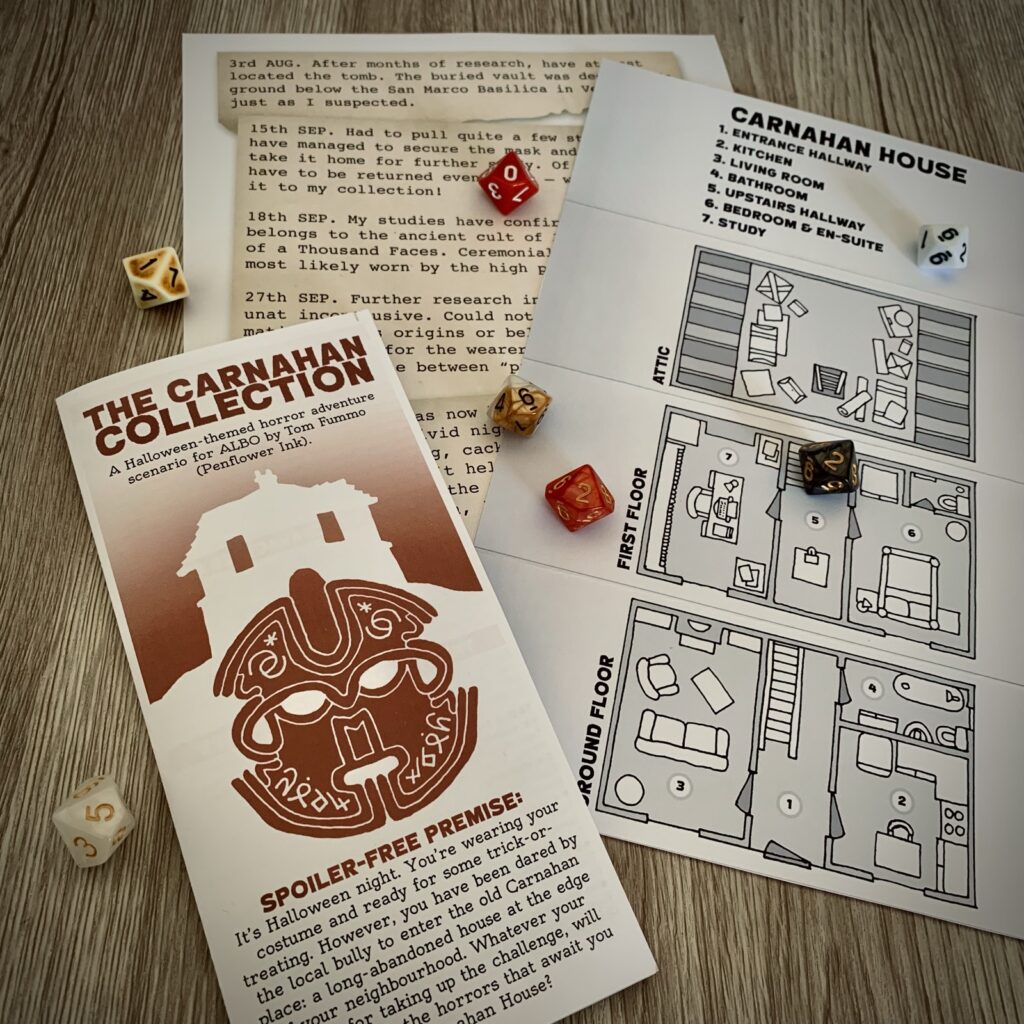 Photo of the printed out trifold, house map and notes.